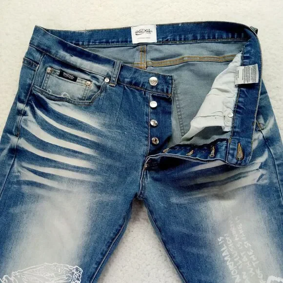 MacKeen Jeans Mk‎ 200 ORT Mens 36x33 Blue Distressed Denim Button Fly Stretch